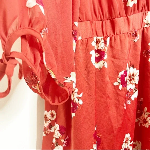 Torrid Burnt Orange Puff Balloon Sleeve Floral Dress Plus Size 30 - Picture 6 of 15